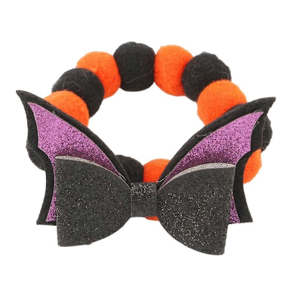 Halloween Lemmikkieläimen Panta Söpö Kurpitsa Lepakko Pääkallo Design Turkispallo Koiran Panta Joustava Pennun Kaulakoru Lemmikin Cosplay Asuste -CHN L Violetti
