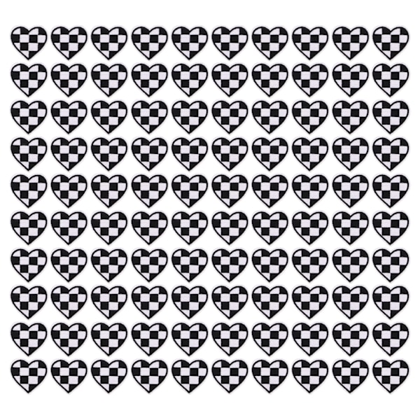 100pcs Heart Shaped Patches Iron On Black White Grids Embroidered DIY Applique Patches for Clothes Bags