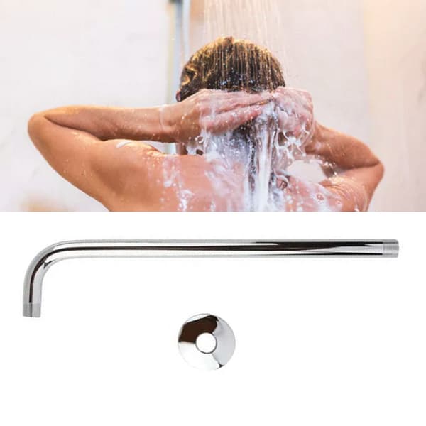Dusjarmrør 50 cm total lengde 20 mm diameter rundt rustfritt stål forkrommet rustbestandig dusjhode-arm