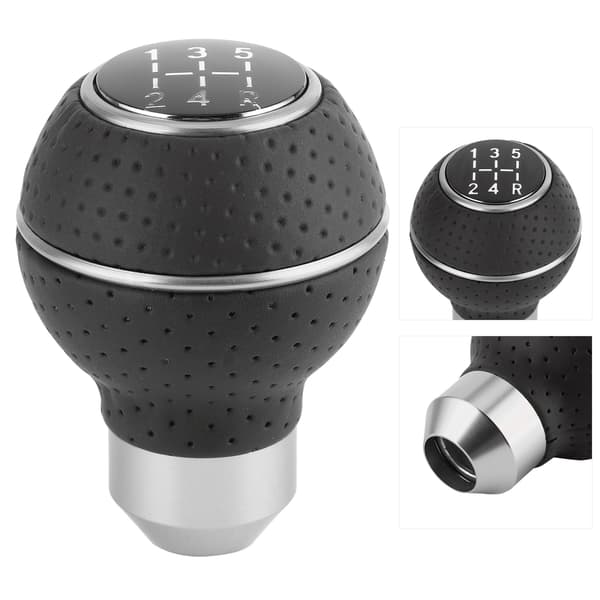 5-gears gearknop i aluminiumslegering og læder, manuelt tilbehør til biler, sort
