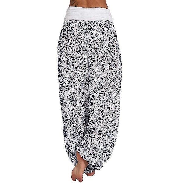 Trykte kvinners Aladdin-stil baggy haremsbukser for yoga - Plus Size 4XL hvit