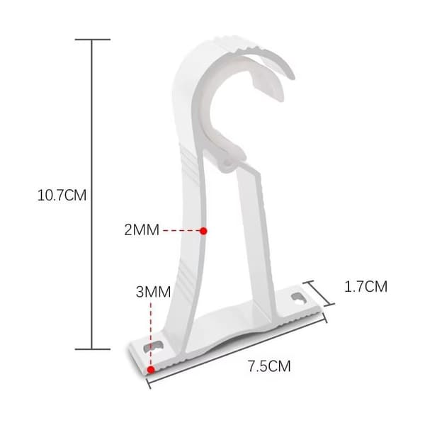 Sæt med 4 robuste hvide metalgardinstangbeslag, 26 mm, til gardinstænger fra 26 mm til 32 mm