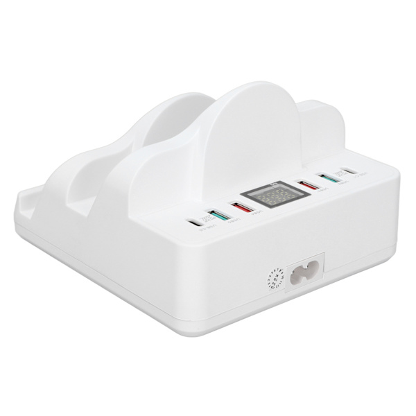 Trådlös laddningshubb USB-laddningsstation Dock QC3.0 PD Snabbladdning med display för flera enheter UK-kontakt 100‑240V
