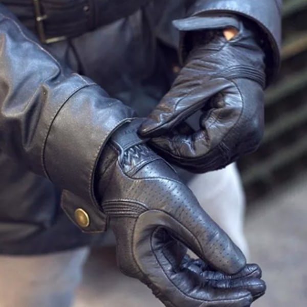 Helhandsker i læder, skridsikre, til koldt vejr, til motorcykelkørsel, sorte, M