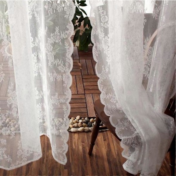 Blonde tyllgardiner, broderte hvite semi-transparente gardiner for soverom og stue