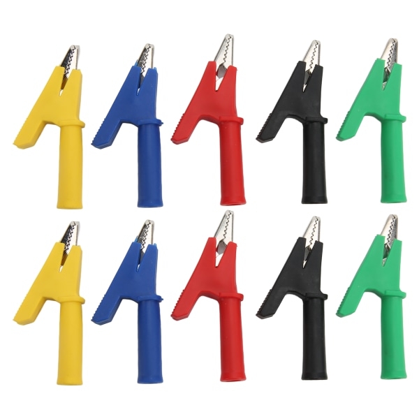 Krokodilleclips isoleret testklemme 4 mm jack 10 mm åbning Rød Sort Gul Blå Grøn 60049