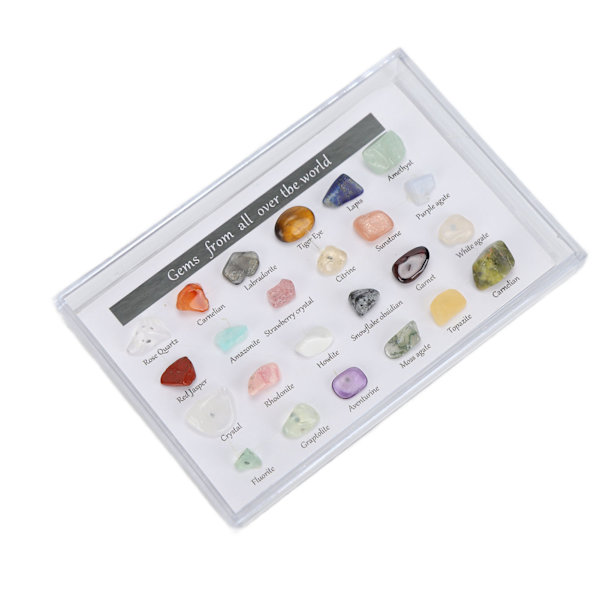 24 sorters Crystal Ädelstenar Chakra Stone Healing Crystal Stone Kit med låda för samlare