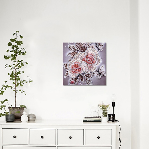DIY 5D Rhinestone Painting Drill Rose Pattern Cross Stitch Kit Set Heminredning (Grå)