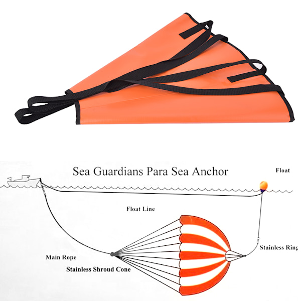 PVC Drift Sock Sea Anchor Traction Rope Buoy Floating Ball Sea Brake System for CanoeOrange