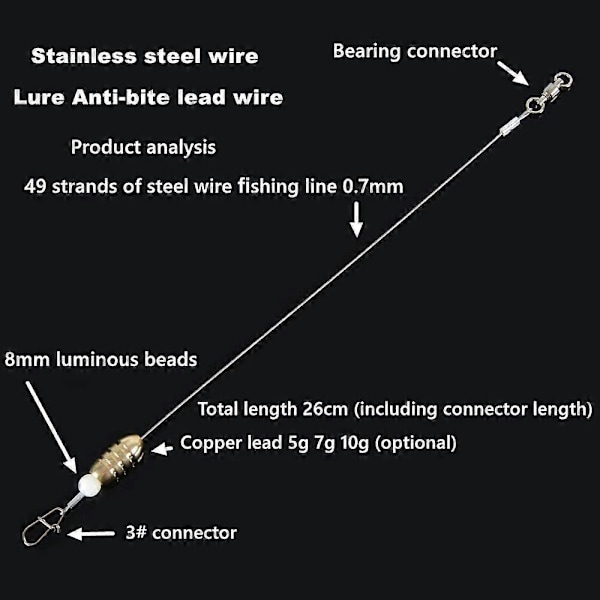 3 STK Stål Fiskelineforfang blød 20 kg Heavy Duty Tand Sikker 49 tråde 0,7 mm Rustfrit Stål Fi
