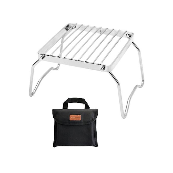 Grillrist i rustfrit stål, mini, foldbar, bærbar, holdbar, varmebestandig med håndtaske til udendørs BBQ Camping Picnic 23X16X12.5cm Sølv