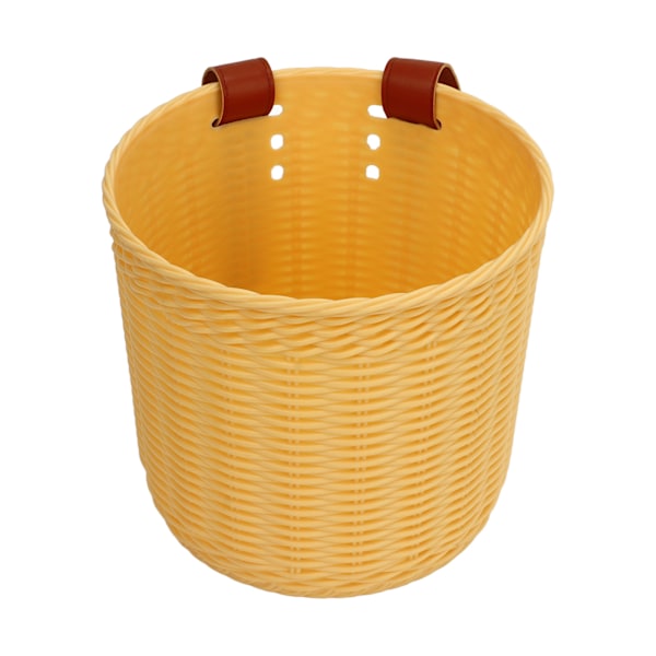 Framstyre cykelkorg Multipurpose Simulering Wicker Rund form Stor kapacitet Cykelkorgar Gul