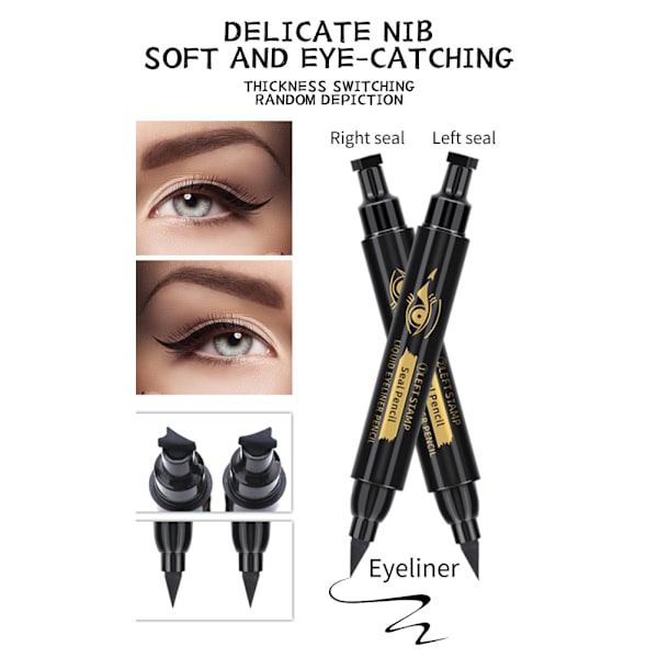Kaksipuolinen vasen ja oikea nestemäinen eyeliner-kynä, vedenpitävä ja tahraamaton eyeliner, loistava lahja ystäville