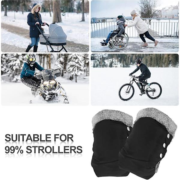 Svarta vind- och vattentäta barnvagnshandskar, mjuka varma skyddsvantar för barnvagn och cykel