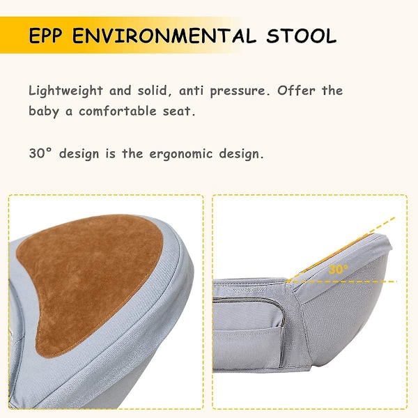 Dww-porte-bb Ventral Taburett Sete Hofte Ergonomisk, Ren Bomull Lett og Pustende, Maksimal Lengde på Beltet er 125cm Ideell For N