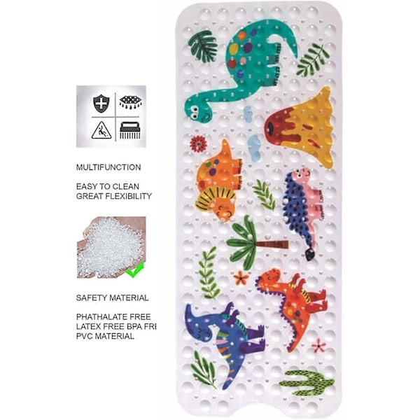 Sklisikker badematte, sklisikker dusjmatte for barn, ekstra lang, dinosaur