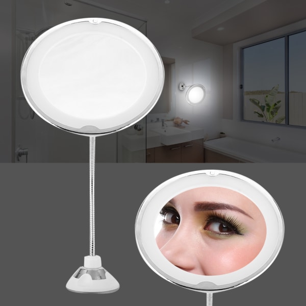 Roterbar LED Makeup Mirror 10X Förstoringsglas Badrumssminkspegel med Sucker