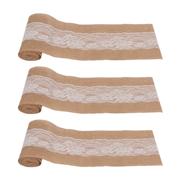 3 rullar jutspetsband Enkel elegant jutspetsbanddekoration för rustika bröllops-DIY-rosetter 5.9inx7.5ft