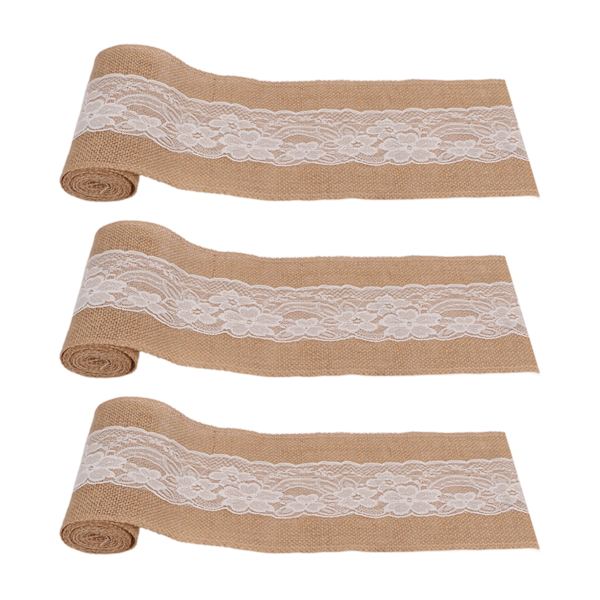 3 ruller juteblondebånd - Simpelt og elegant juteblondebånd til dekoration af rustikke bryllupper og DIY-sløjfer - 15 cm x 2,3 m