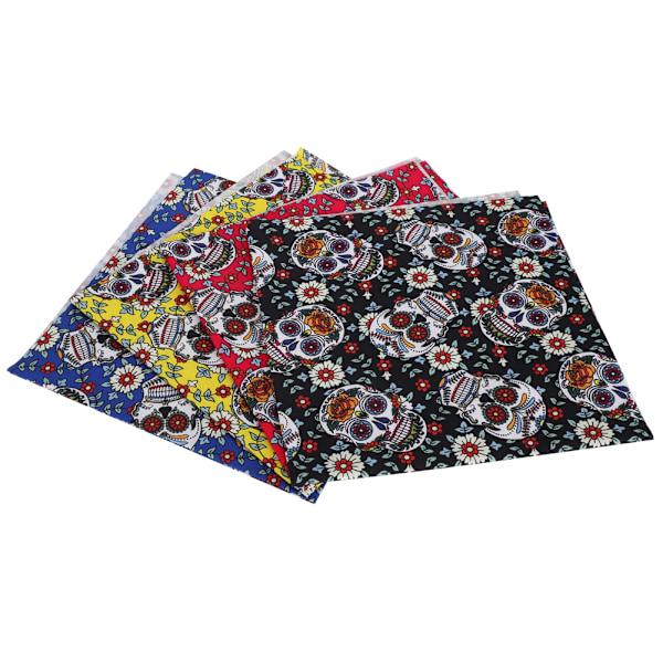 4 st bomullstyg 4 färger Punk Skull Mönster DIY HandMade PatchWork Sömnad Hantverk 50x50cm