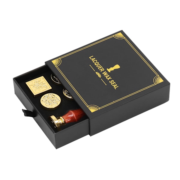 Europæisk Retro Voksstempel Kit med Aftagelige 7 Vintage Stempelhoveder Klar Gravering Voksstempel Forseglings Kit til Kuvert Sort Æske
