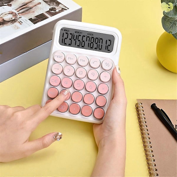 Mekanisk bordregner, søde store knapper, pink