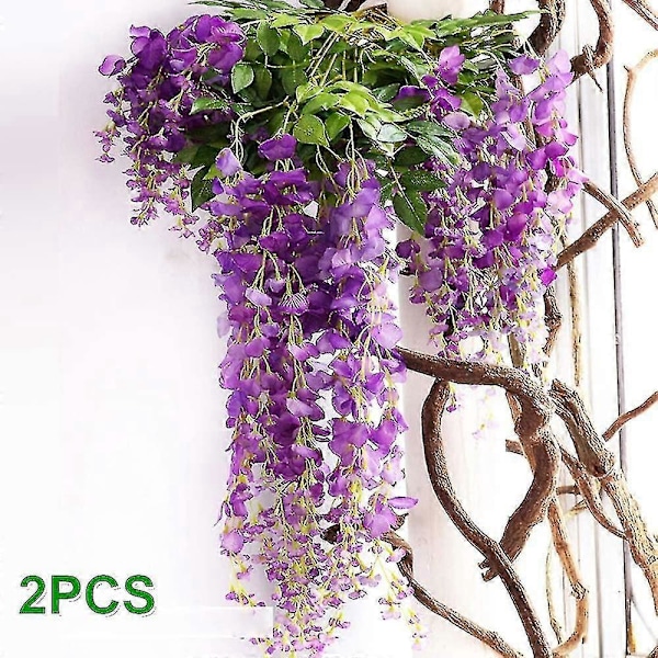 2 stk. 2,1 m/stk. Kunstig Wisteria Ranke, Blomsterguirlande Wisteria Ranke Rotting Hængende Blomster Til Udendørs Brug