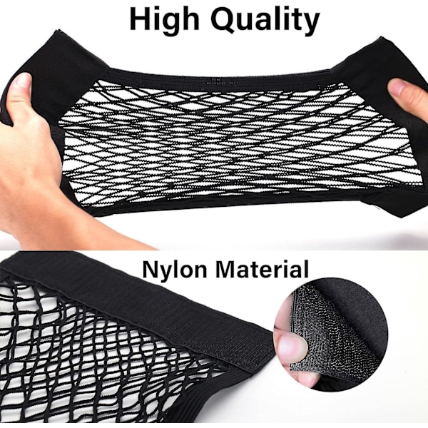 2 stk. Bagagerumsorganisator til bil, 60 x 25 cm bagagerumsnet til bil, Universal Velcro bagagerumsnet taske, Elastisk bagage