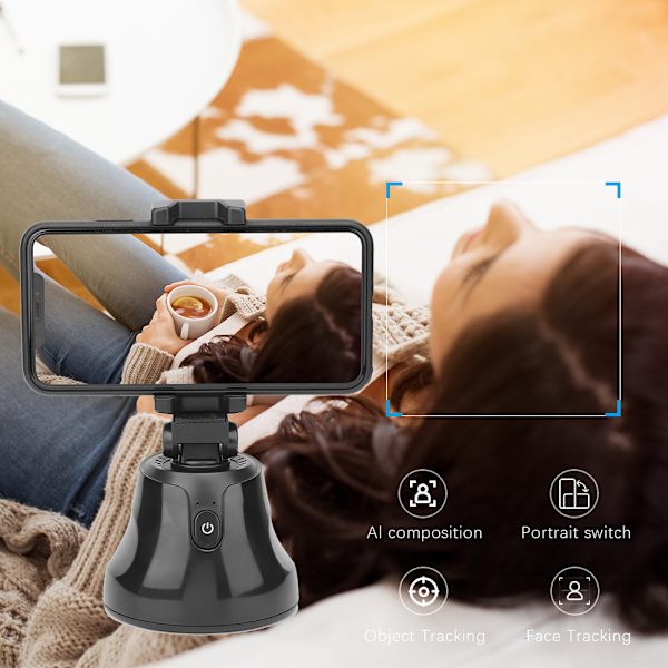 ABS Portable Outdoor 360 Panorama Automatisk Identifikasjon Ansikt etter opptak Rotasjonssporing Selfie StickBlack