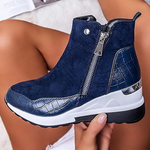 Blå Kile Ankelstøvler Høj Top Sneakers Trænere Sko Kvinder Størrelse 39