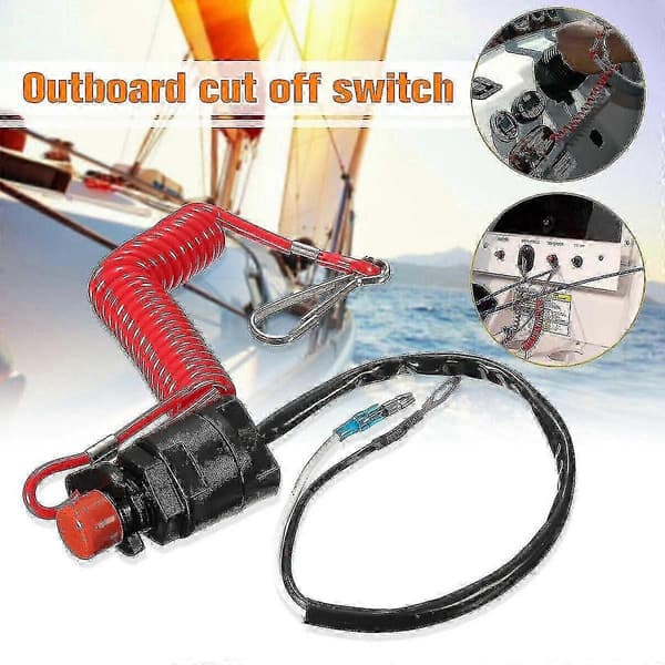 Compatible with Yamaha Marine Engine Emergency Stop Switch with Safety Lanyard Svart röd