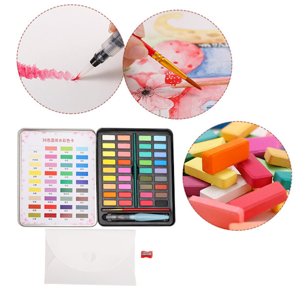 Akvarellfärg Set 36 Färger Vattenlöslig Solid Gouache Pigment Konst Målningsverktyg