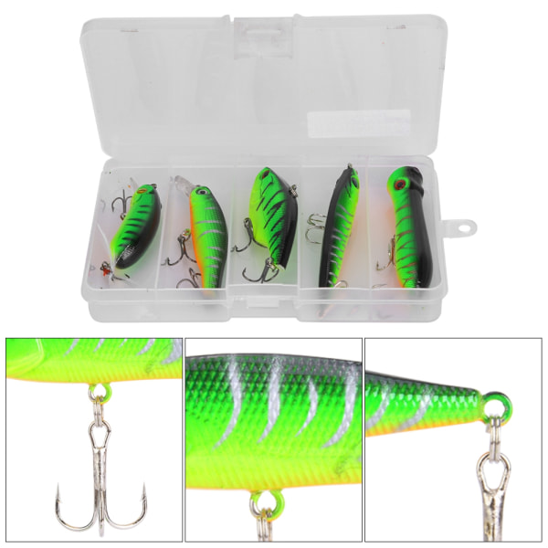 5 Styck Bete Fisk Lure Set med skarpa Diskant Krok Fiskeredskap Grön