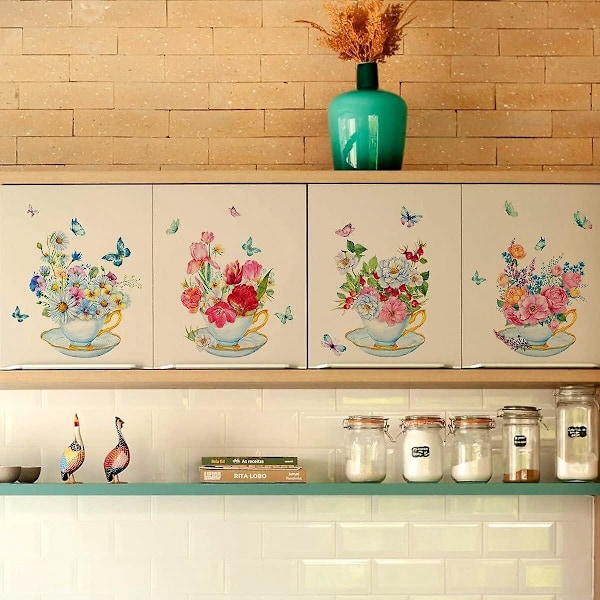 Avtakbart veggklistremerke Flygende Sommerfugler Blomster Veggdekor DIY Veggkunst Mural for Hjemmeinteriør