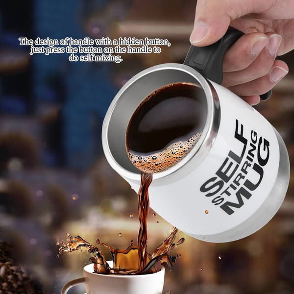 Bærbart elektrisk selvomrørende krus i rustfrit stål med magnetisk omrøring til kaffe, hvid