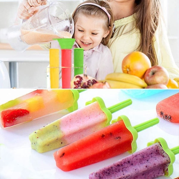 12 stk Gjenbrukbare DIY Popsicle-former med 6 Popsicle-former, 3 silikonispinner, silikonbørste og trakt - BPA-fri, ideell for barn og voksne