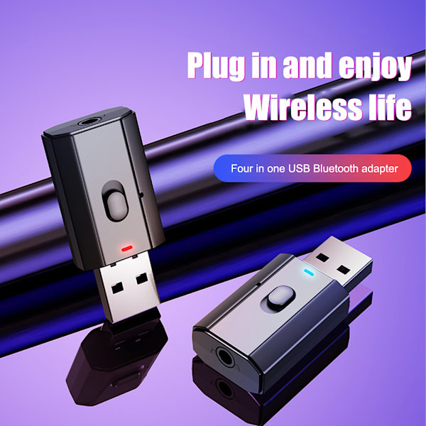 Bluetooth 5.0 Adapter USB Trådløs Bluetooth Sender Mottaker for PC TV Bil Håndfri 3,5 mm AUX Adapter
