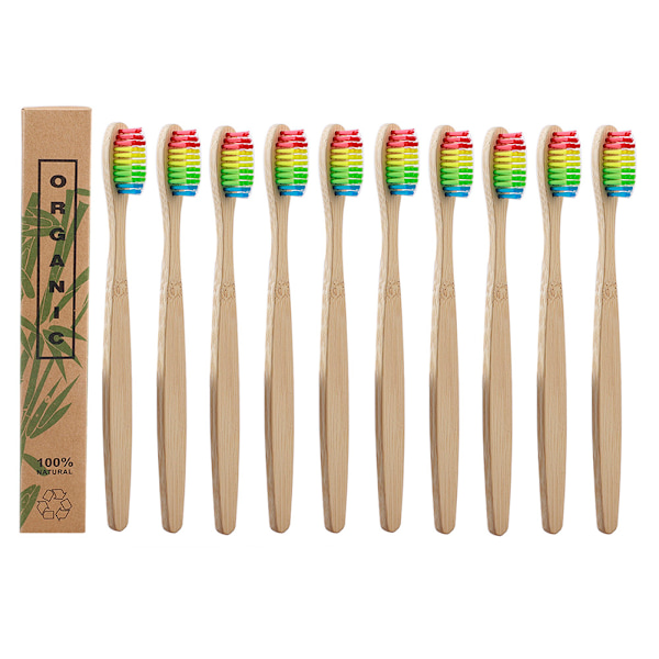 10 st bambu tandborstar individuellt inslagna rengöring mjuka bambu tandborstar för vardagen Färgglada