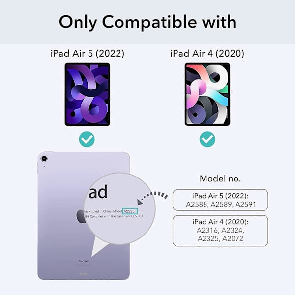 Läpinäkyvä takakansi, yhteensopiva iPad Air 5. sukupolven 2022 ja iPad Air 4. sukupolven 2020 kanssa, läpinäkyvä takaosa, kynäteline 2
