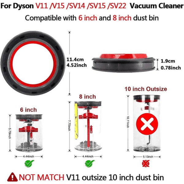 Passer til Dyson V11 pakning, Dyson V15 erstatning fast tetning, Dyson V11 V15 Sv14 Sv15 Sv22 støvsuger kl fast støvbeholder topptetning.