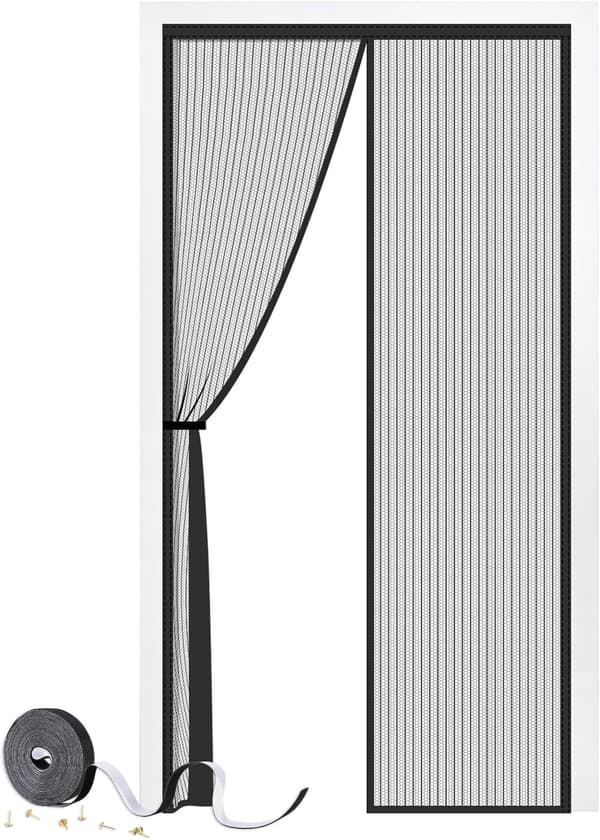 Magnetic Door Screen 90 x 210 cm, Heavy Duty Fly Screen with Strong Magnets, Durable Mesh Curtains Keep Insects Out