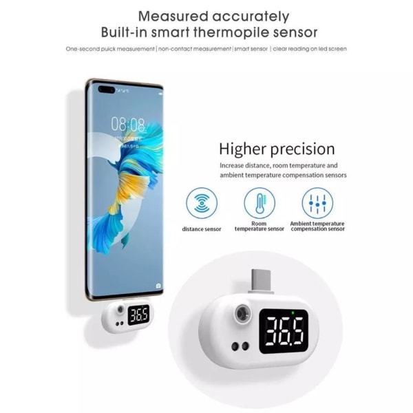 Smart termometer Bærbar mini mobiltelefon termometer Berøringsfri infrarød USB termometer
