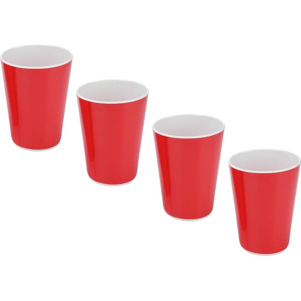 Sæt med 4 imiterede keramiske kopper til vand, drikkeglas til kontor, hjem, bar, restaurant, rød.