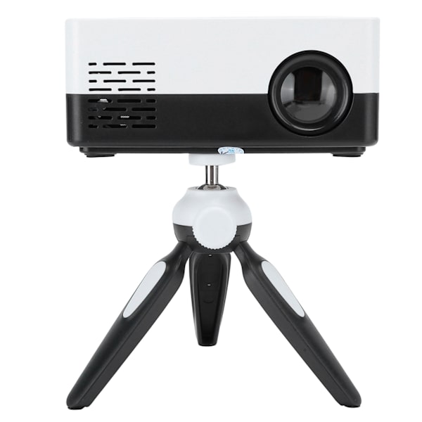 Mini bærbar projektor LED hjemmekino videomediespiller projektor med stativ 100‑240V svart hvit EU-plugg