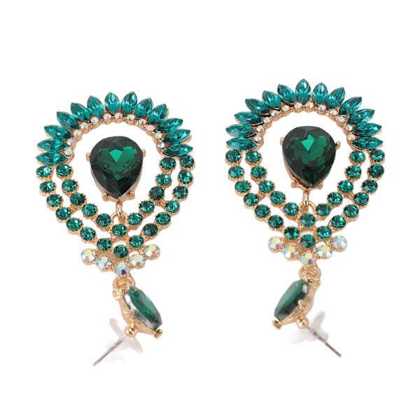 Vanddråbe Rhinestone Vedhæng Øreringe Elegant Legering Funklende Rhinestone Dangle Øreringe til Bryllup Grøn Mellem KC Guld