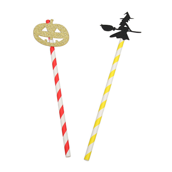 100 stk Halloween papirsugerrør Gresskar heksekort tykke trygge holdbare søte drikkesugerør for familiekontorfest