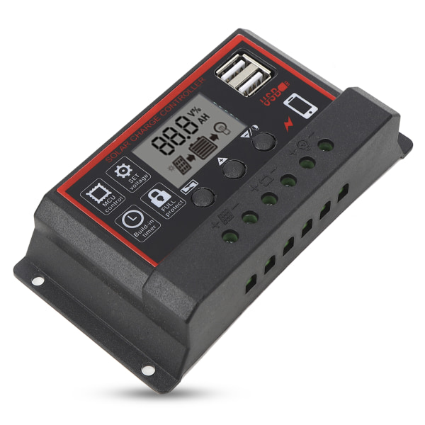 LCD Solar Charge Controller 5V /2,5A Dual USB PWM cellepanelregulator Automatisk identifikation 12V 24V50A