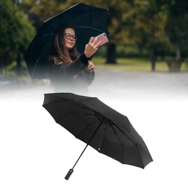 Kompakt paraply svart automatisk design UV-motstånd robust struktur reseparaply för ryggsäck affärs utomhusparaply