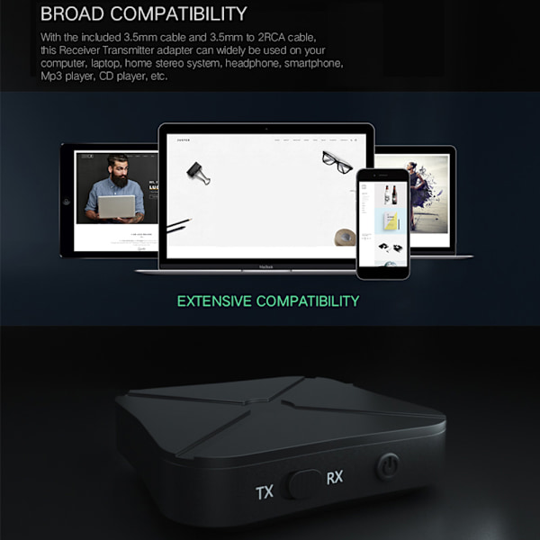 Bluetooth-mottaker 3,5 mm AUX bærbar bil Bluetooth-adaptermottaker for mobiltelefon PC-lyd