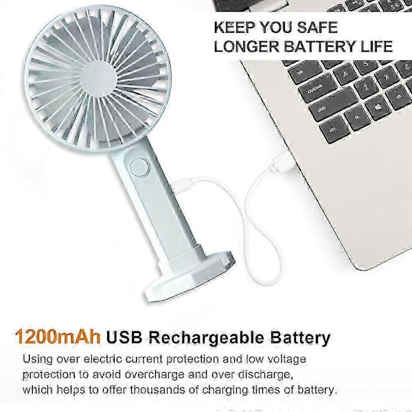 Kannettava kädessä pidettävä tuuletin, mini kädessä pidettävä tuuletin USB-ladattavalla akulla, 3-nopeuksinen henkilökohtainen pöytätuuletin jalustalla style746
